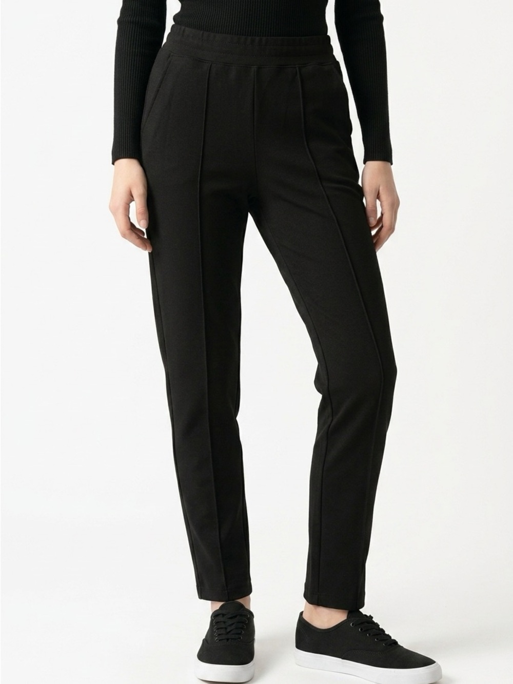 Mondetta Women’s XS Black Elastic Waist Stretch Soft Twill Straight Leg Pants